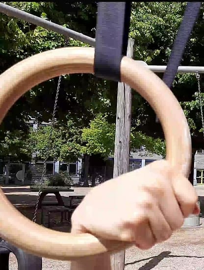 This image shows how to perform the false grip on gymnastic rings.