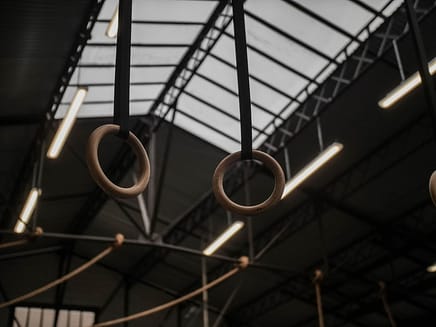 Gymnastic Rings hanging down from the Ceiling.