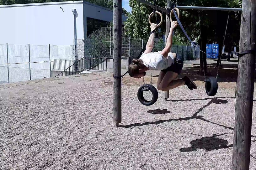 Me doing a Tuck Back Lever on the Gymnastic Rings.